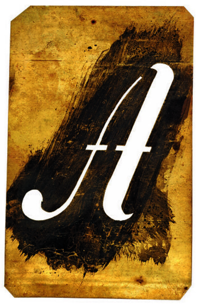 Stencil, brass, cut partly or entirely with chisels, probably made in North America. The height of the letter is 2&frac12;" (60mm).