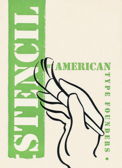 Stencil (1937), couverture du specimen de l'ATF, American Type Founders, c. 1940s.